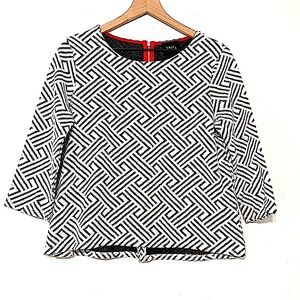 Anthro W5 Black and White Jacquard Knit Blouse size Small